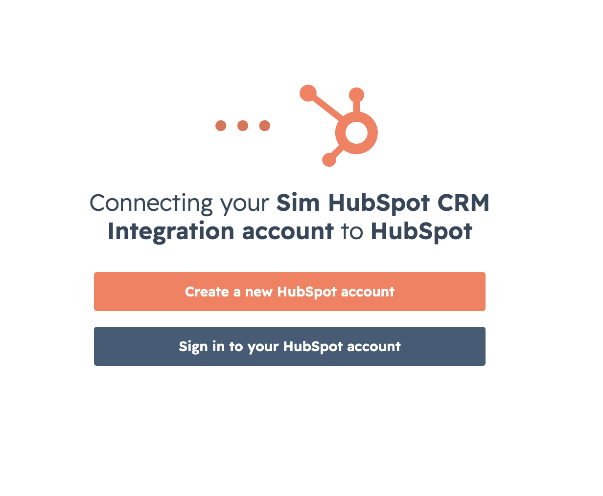 HubSpot's screen for connecting your Studio account, with sign-in options