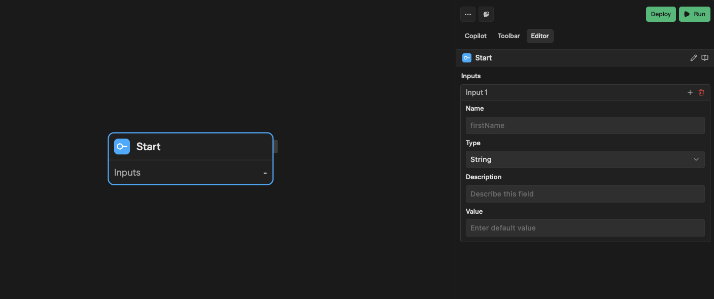 Block Start com os campos de Input Format